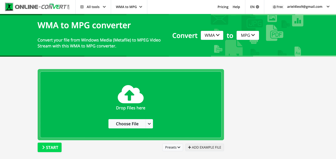 Online-convert.com で WMA を MPG に変換