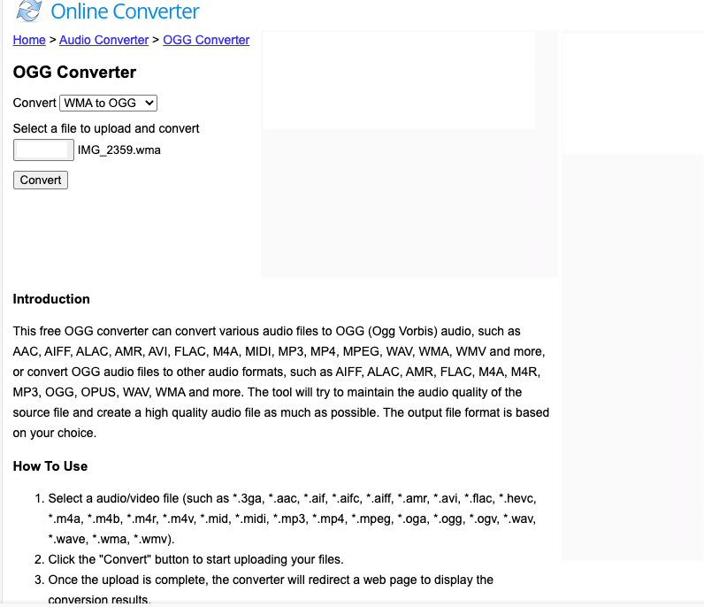 Onlineconverter.com で WMA を OGG に変換します